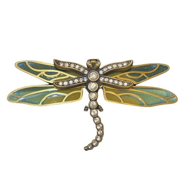 Vintage KJL Kenneth Jay Lane Stained Glass And Rhinestone Dragonfly Broo… - Picture 3 of 12